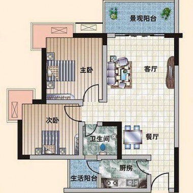 上海嘉园106.6平米二居室现代简约风格25.1万全包装修案例效果图7776.jpg