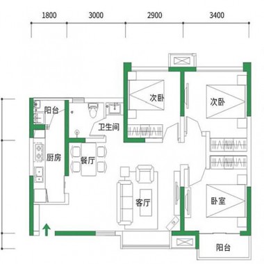 上海菊园100平米三居室现代简约风格36.3万全包装修案例效果图6471.jpg