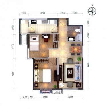 北京后现代城98.8平米二居室现代简约风格5万半包装修案例效果图1491.jpg