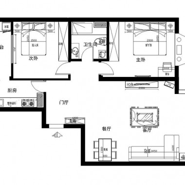 北京华业东方玫瑰83平米二居室简欧风格风格2.8万半包装修案例效果图1898.jpg