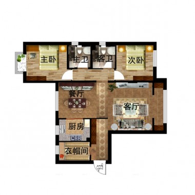 北京金鑫苑89平米二居室田园风格风格6万全包装修案例效果图407.jpg