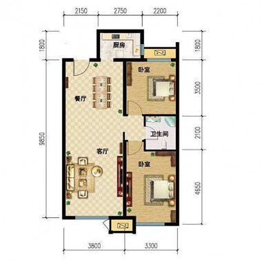 上海南陈小区88平米二居室现代简约风格23.6万全包装修案例效果图6217.jpg