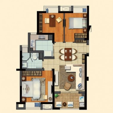 得源公寓100平米二居室现代风格12万半包装修案例效果图2497.jpg