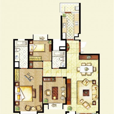 德馨公寓133平米三居室现代简约风格14.8万全包装修案例效果图2088.jpg