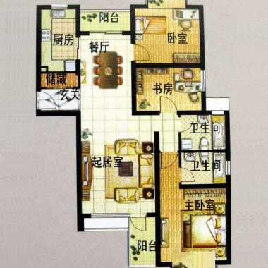 上海曹杨华庭124.4平米三居室现代简约风格8.9万半包装修案例效果图20976.jpg