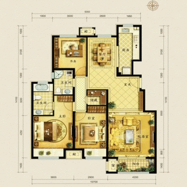 北京龙山广场167平米三居室混搭风格风格29.3万全包装修案例效果图3261.gif