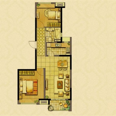 上海城开珑庭88平米二居室美式风格10.8万全包装修案例效果图13841.jpg