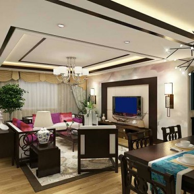 北京阳光上东129平米二居室新中式风格风格10万清包装修案例效果图3751.jpg
