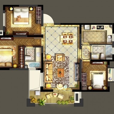 上海王子公寓119.2平米三居室现代简约风格9万半包装修案例效果图20654.jpg