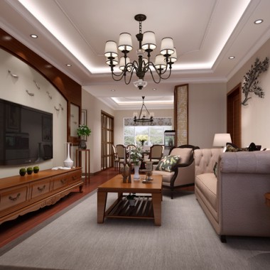 上海永业公寓144平米三居室美式风格风格23万全包装修案例效果图21474.jpg