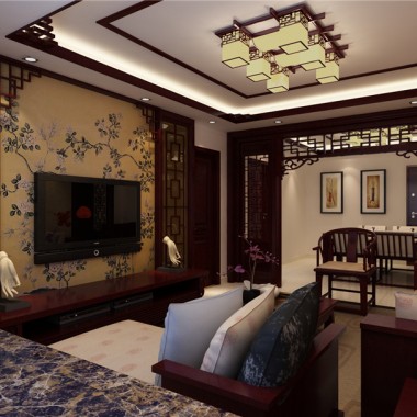 北京远洋天著洋房105平米三居室中式古典风格10.5万全包装修案例效果图908.jpg