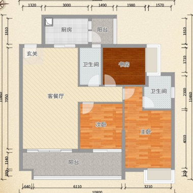 广州保利越秀岭南林语101平米三居室简欧风格18万全包装修案例效果图573.png