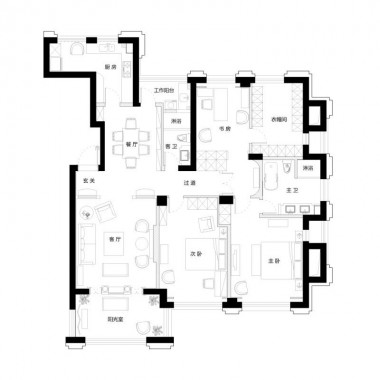 广州城启晴轩103平米二居室现代风格12.6万全包装修案例效果图3641.jpg