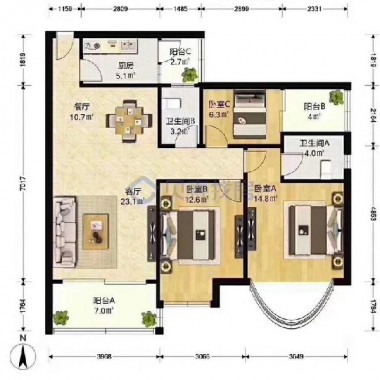 广州海印南苑101平米三居室简约风格15万全包装修案例效果图3922.jpg