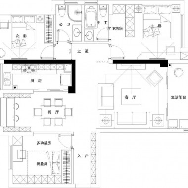 广州暨南花园114平米三居室现代风格18万全包装修案例效果图1592.jpg