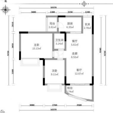 广州锦绣半岛112.3平米三居室北欧风格11万半包装修案例效果图3689.jpg