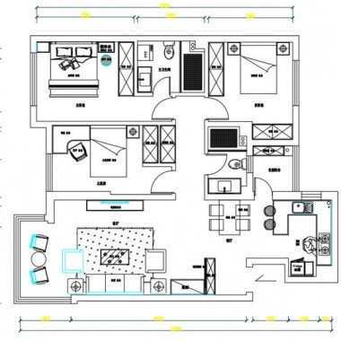 广州淘金家园121平米三居室现代风格19万全包装修案例效果图250.jpg