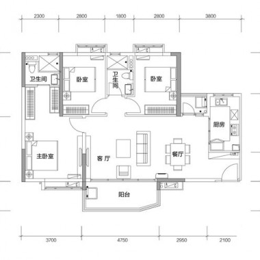广州天河广场108平米三居室现代简约风格11万半包装修案例效果图4897.jpg