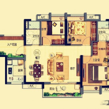 广州万科幸福誉98平米三居室中式古典风格8万半包装修案例效果图10818.jpg