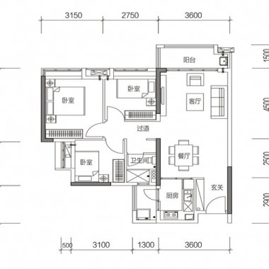 广州云景名都104.2平米三居室现代简约风格11万半包装修案例效果图11245.jpg