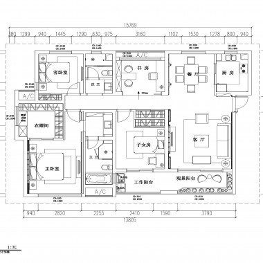 广州庄士映蝶蓝湾148平米四居室中式风格14.2万半包装修案例效果图6115.jpg