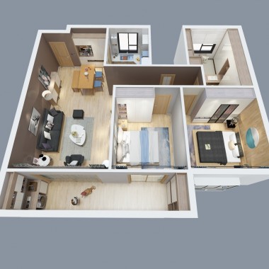 银川御景湖城85.70m²三居室现代风格装修设计效果图5609.jpg