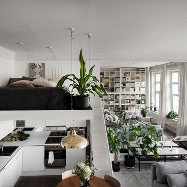 家庭图书馆和夹层卧室，斯德哥尔摩53㎡小公寓-#国外公寓#北欧#现代#1016.jpg