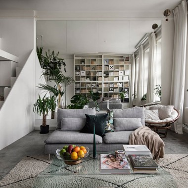 家庭图书馆和夹层卧室，斯德哥尔摩53㎡小公寓-#国外公寓#北欧#现代#1021.jpg